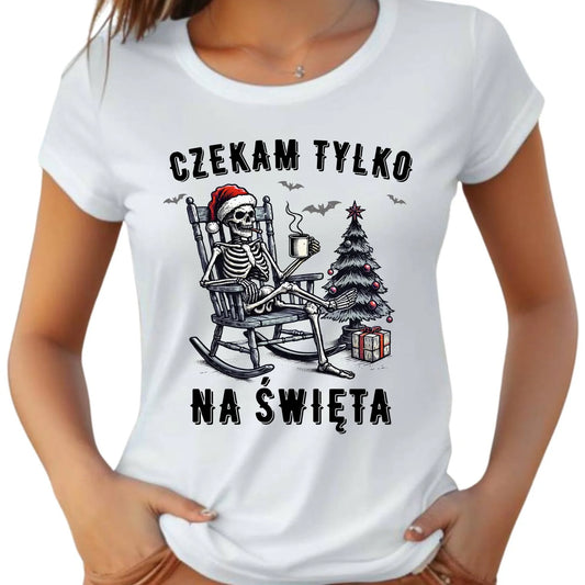Koszulka damska świąteczna - Czekam tylko na święta BN56 - StoryCups.pl