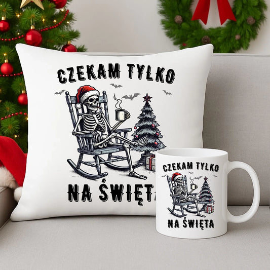 Zestaw poduszka i kubek świąteczny - Czekam tylko na święta BN56 - StoryCups.pl