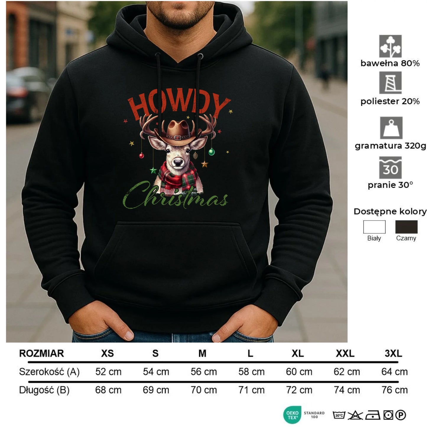 Bluza męska z kapturem świąteczna - Howdy Christmas BN54 - StoryCups.pl