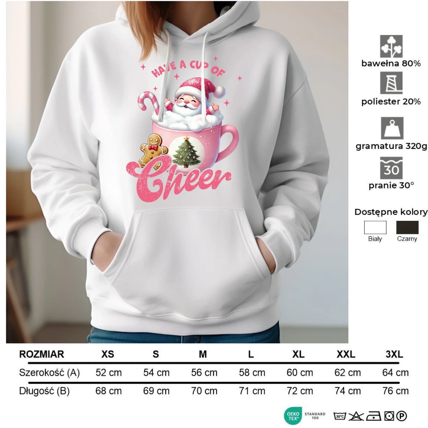 Bluza damska z kapturem świąteczna - Have a cup of cheer BN53 - StoryCups.pl