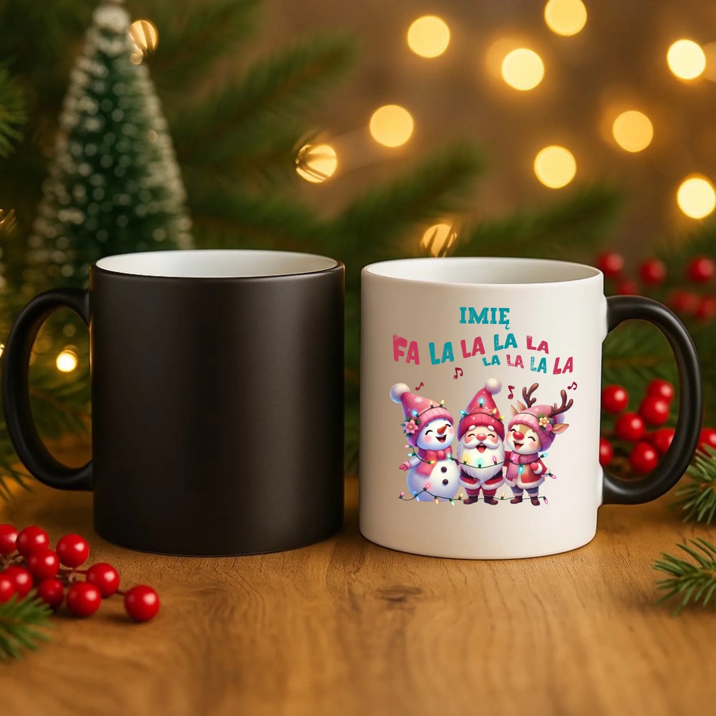 Kubek magiczny świąteczny - Fa la la la - personalizowany BN51 - StoryCups.pl