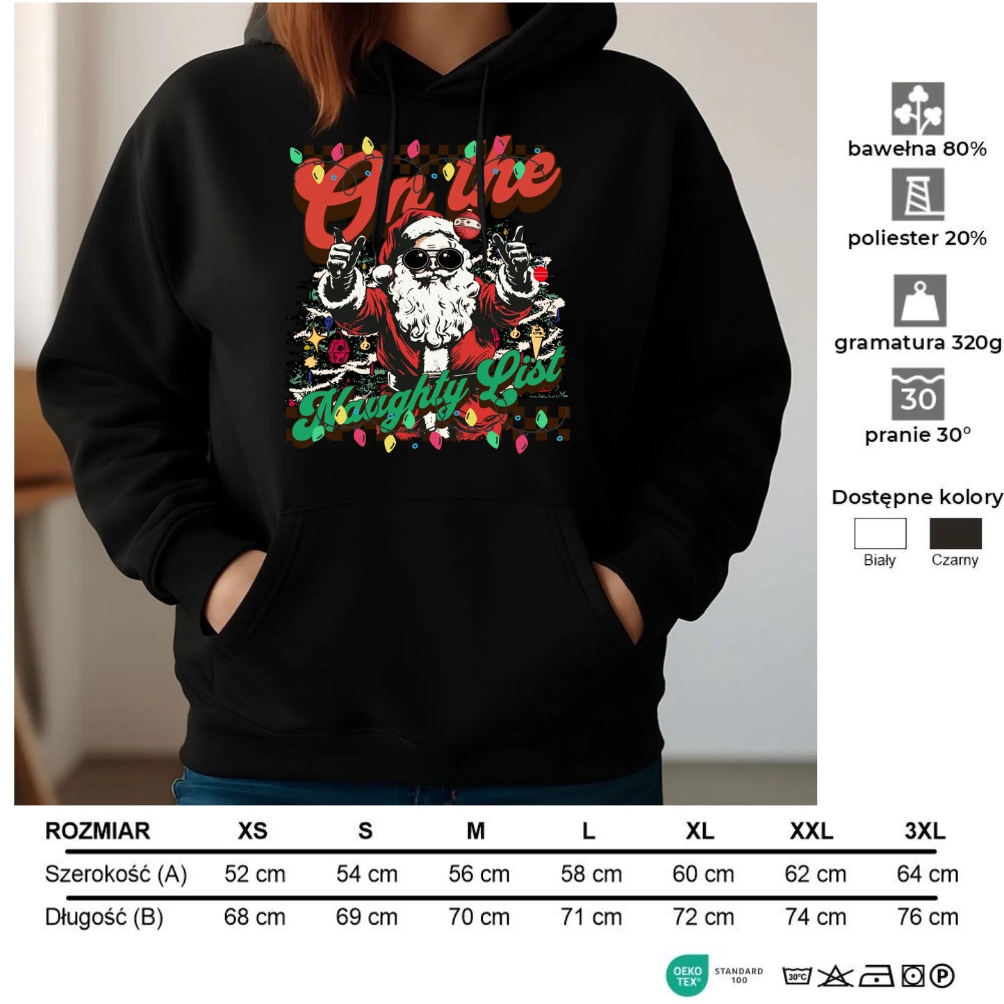 Bluza damska z kapturem świąteczna - On the Naughty List BN50 - StoryCups.pl