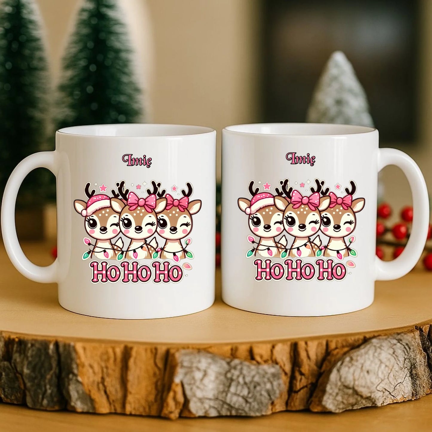 Kubek świąteczny - Ho ho ho Słodkie reniferki - personalizowany BN49 - StoryCups.pl