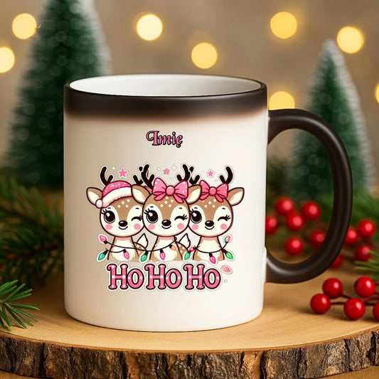 Kubek magiczny świąteczny - Ho ho ho Słodkie reniferki - personalizowany BN49