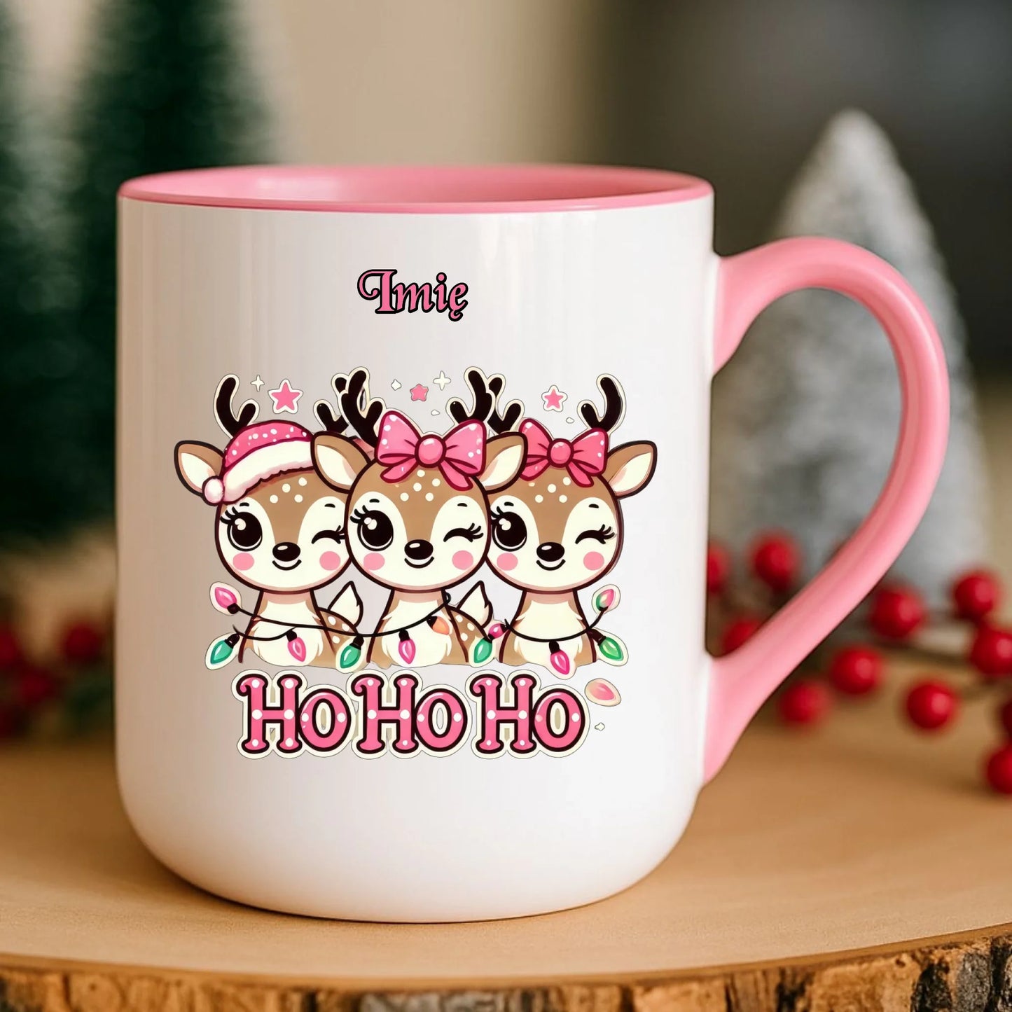 Kubek elegant świąteczny - Ho ho ho Słodkie reniferki - personalizowany BN49