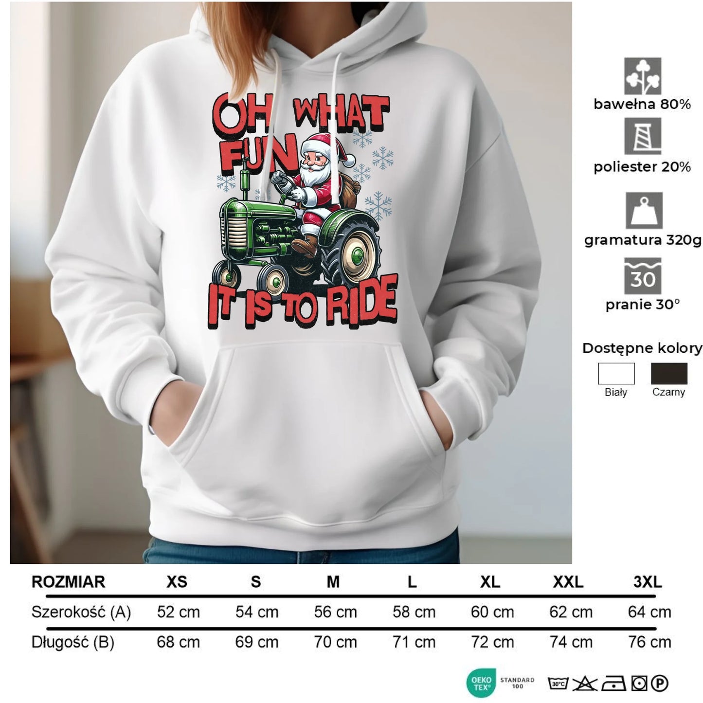 Bluza damska z kapturem świąteczna - Mikołaj na traktorze - Oh what fun BN48 - StoryCups.pl