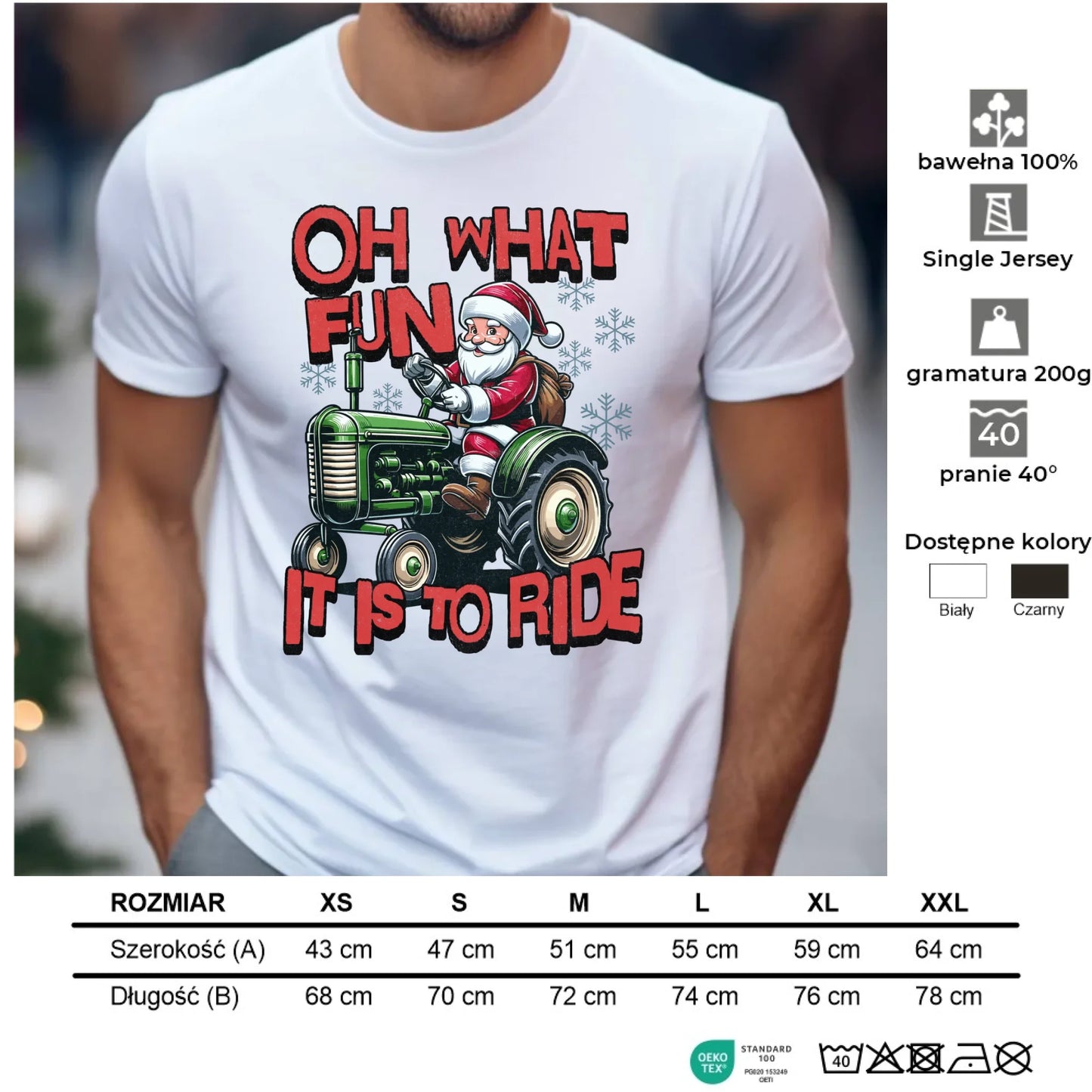 Koszulka męska świąteczna - Mikołaj na traktorze - Oh what fun BN48 - StoryCups.pl