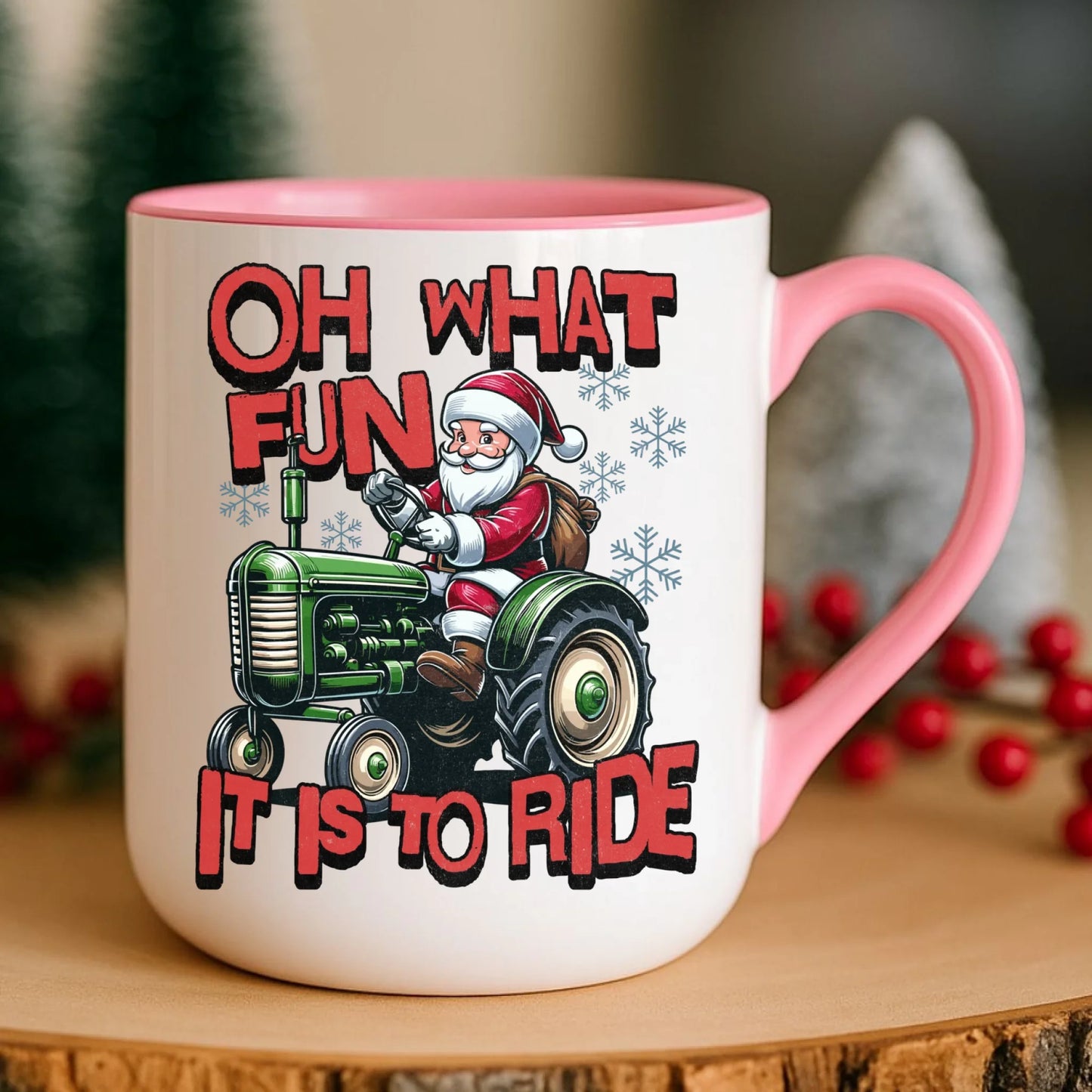 Kubek elegant świąteczny - Mikołaj na traktorze - Oh what fun BN48 - StoryCups.pl