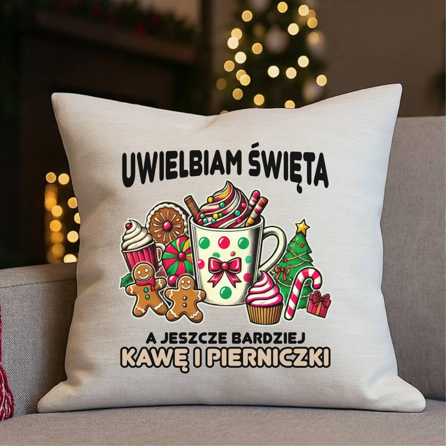 Poduszka świąteczna - Uwielbiam święta kawę i pierniczki BN47 - StoryCups.pl