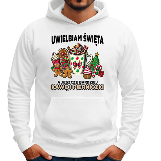 Bluza męska z kapturem świąteczna - Uwielbiam święta kawę i pierniczki BN47 - StoryCups.pl