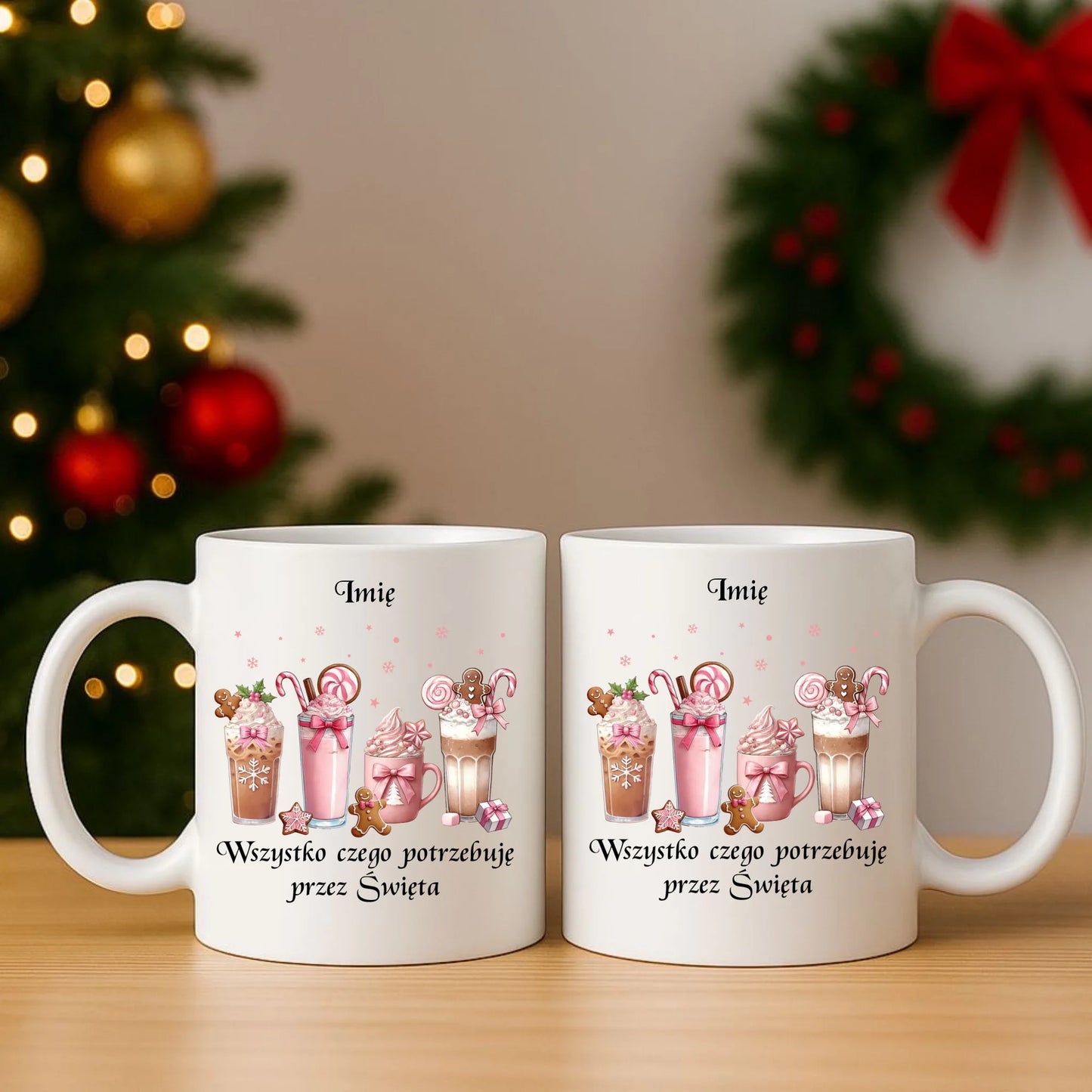 Zestaw poduszka i kubek świąteczny - Zimowa kawa Wszystko czego potrzebuję przez Święta - personalizowany BN46 - StoryCups.pl