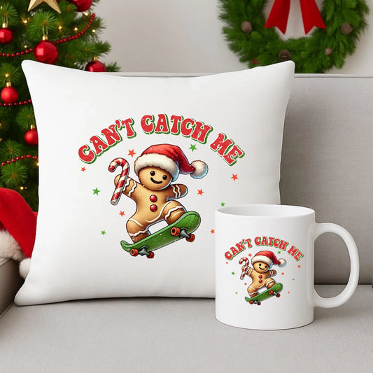 Zestaw poduszka i kubek świąteczny - Piernik na deskorolce Can't catch me BN45 - StoryCups.pl