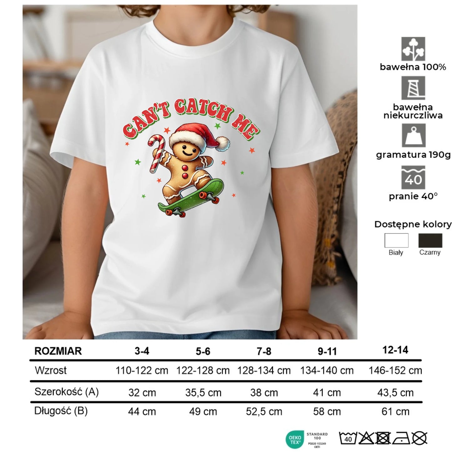 Koszulka dziecięca świąteczna - Piernik na deskorolce Can't catch me BN45 - StoryCups.pl