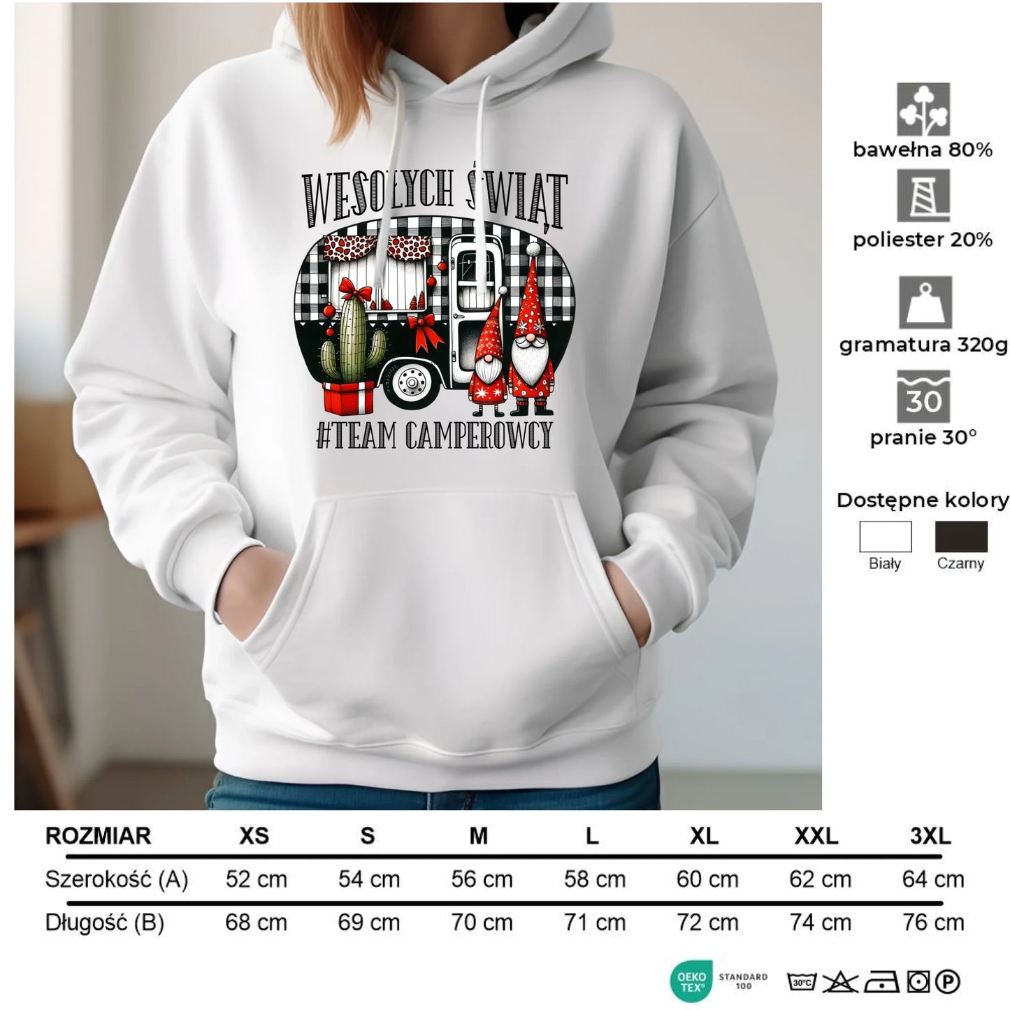 Bluza damska z kapturem świąteczna - Wesołych Świąt Team Camperowcy BN44 - StoryCups.pl