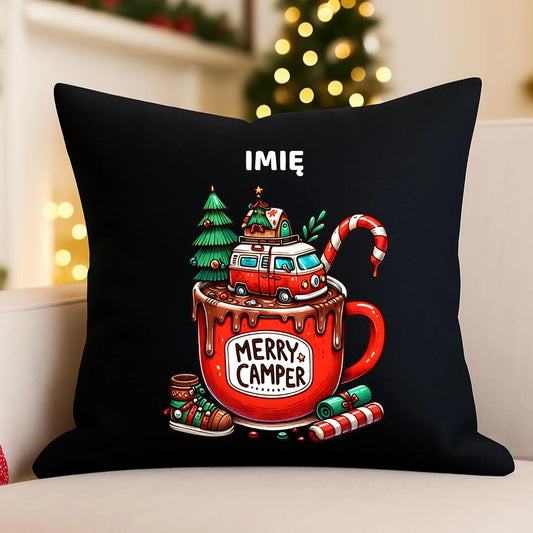 Poduszka dekoracyjna świąteczna - Kamper Merry Camper - personalizowana BN43 - StoryCups.pl