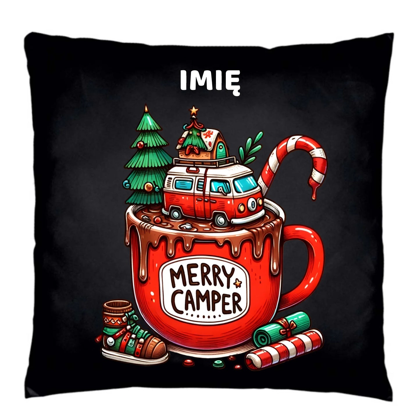 Poduszka dekoracyjna świąteczna - Kamper Merry Camper - personalizowana BN43 - StoryCups.pl