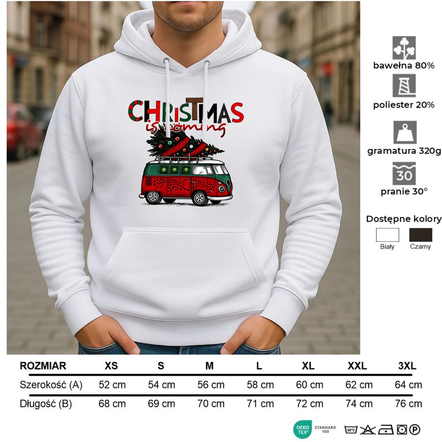 Bluza męska z kapturem świąteczna - Kamper Christmas is coming BN42 - StoryCups.pl
