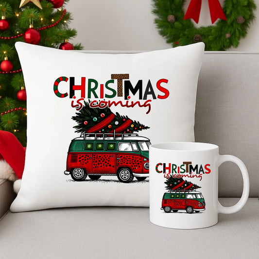 Zestaw poduszka i kubek świąteczny - Kamper Christmas is coming BN42 - StoryCups.pl
