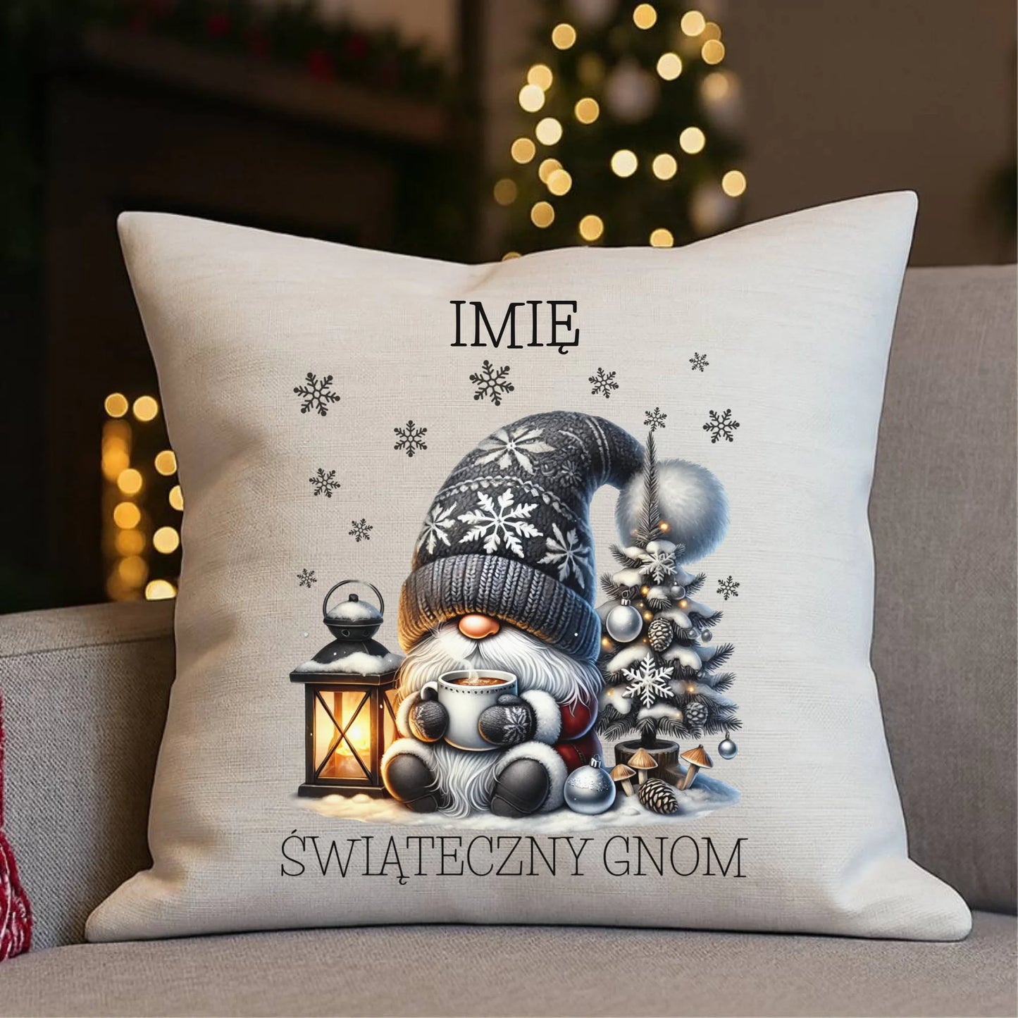 Poduszka świąteczna - Gnom z czekoladą - personalizowana BN41 - StoryCups.pl