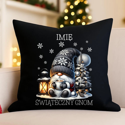 Poduszka dekoracyjna świąteczna - Gnom z czekoladą - personalizowana BN41 - StoryCups.pl