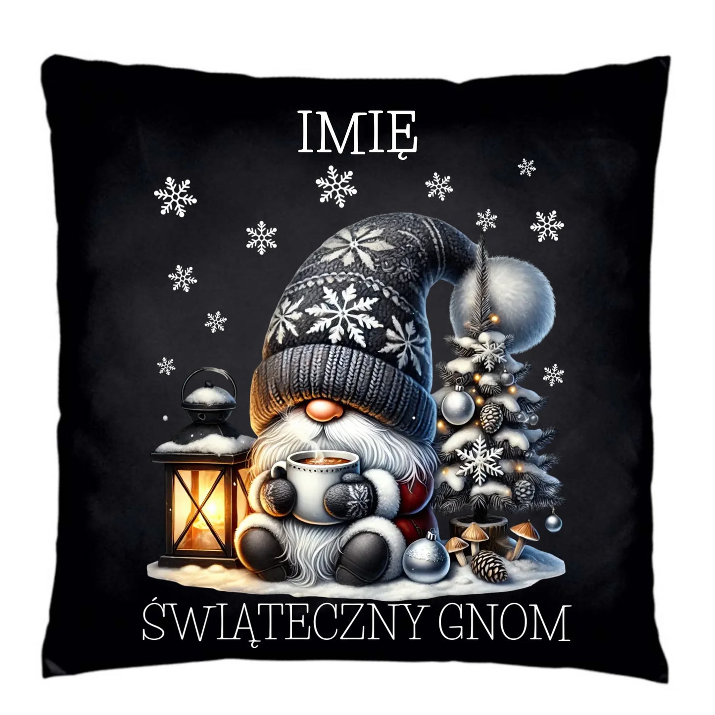 Poduszka dekoracyjna świąteczna - Gnom z czekoladą - personalizowana BN41 - StoryCups.pl