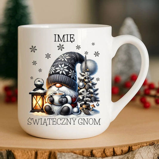 Kubek elegant świąteczny - Gnom z czekoladą - personalizowany BN41 - StoryCups.pl