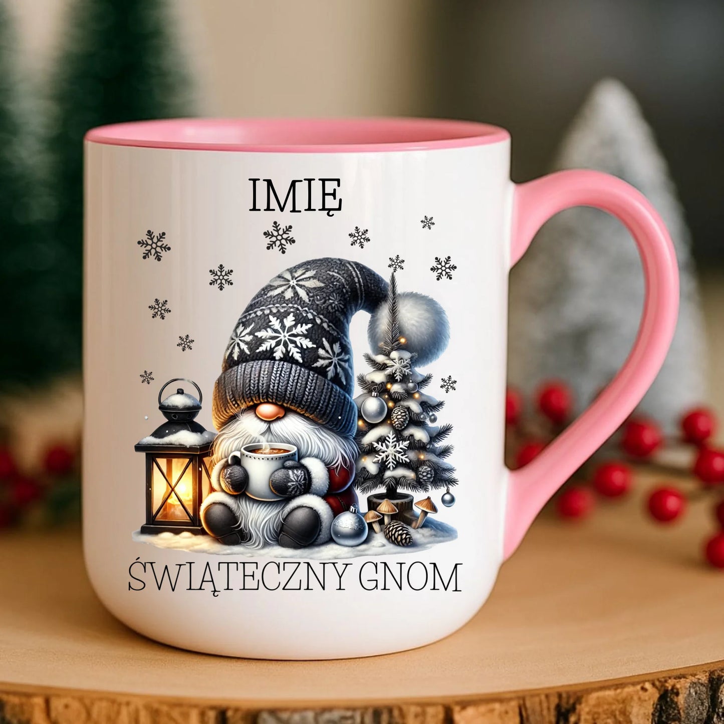 Kubek elegant świąteczny - Gnom z czekoladą - personalizowany BN41 - StoryCups.pl
