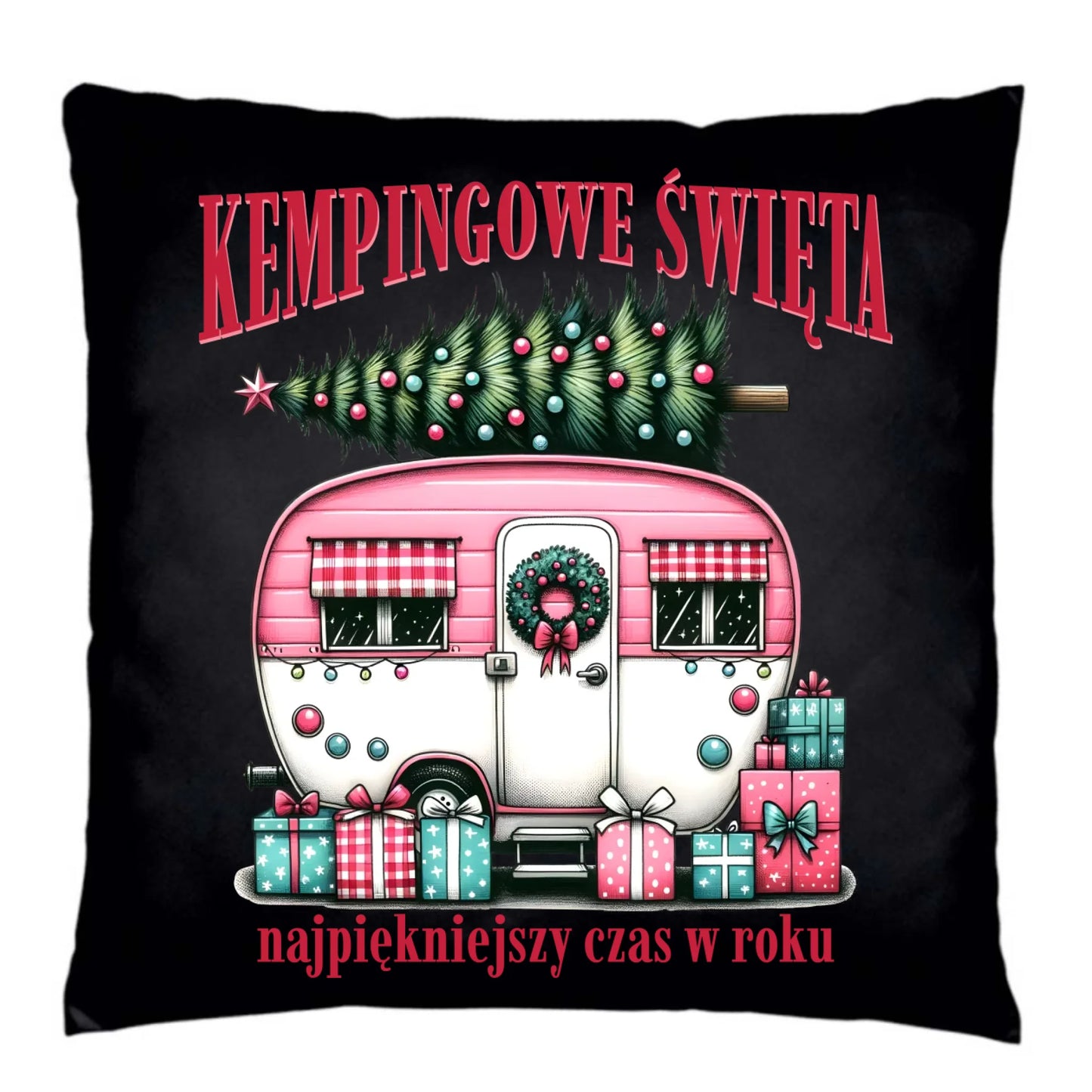Poduszka dekoracyjna świąteczna - Kamper Kempingowe Święta BN40 - StoryCups.pl
