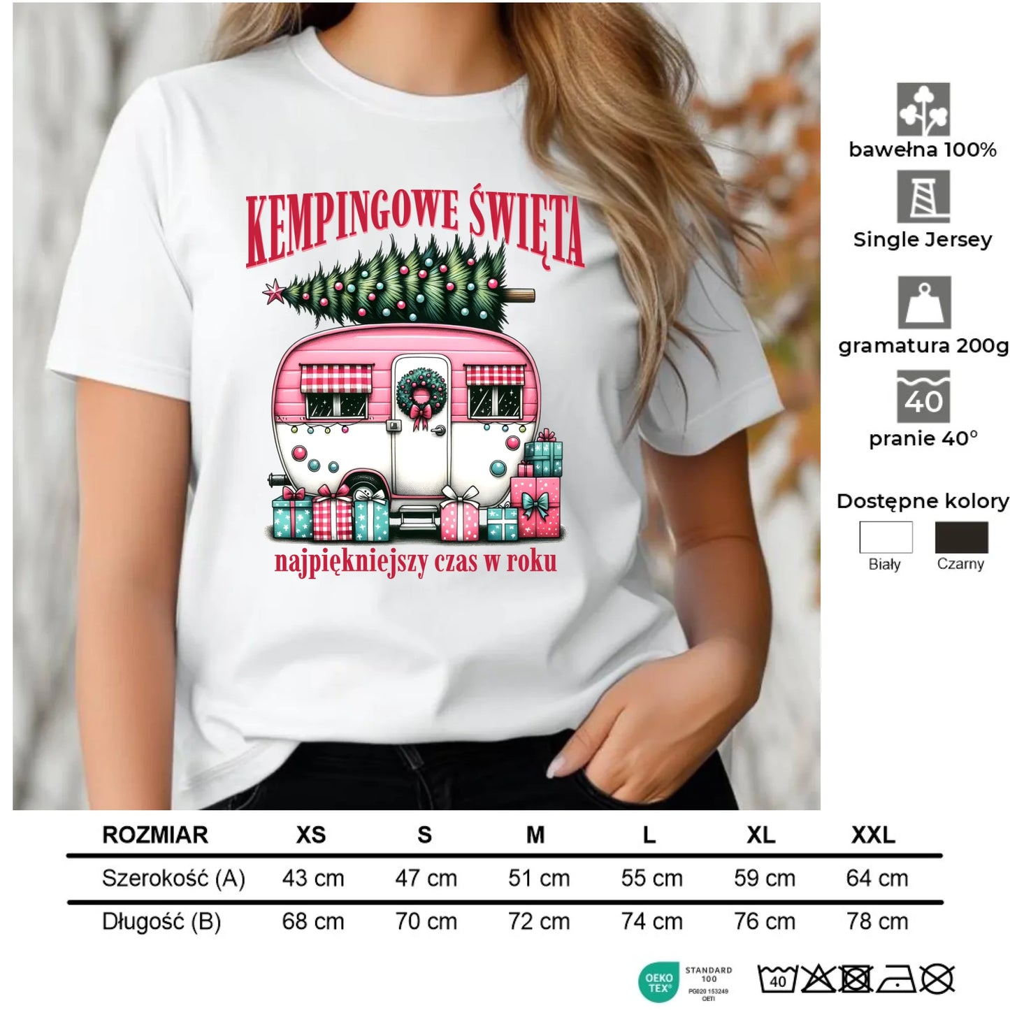 Koszulka damska świąteczna - Kamper Kempingowe Święta BN40 - StoryCups.pl