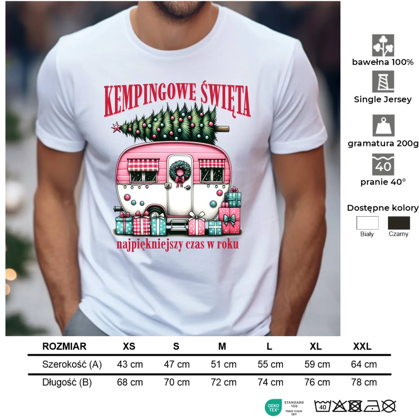 Koszulka męska świąteczna - Kamper Kempingowe Święta BN40 - StoryCups.pl