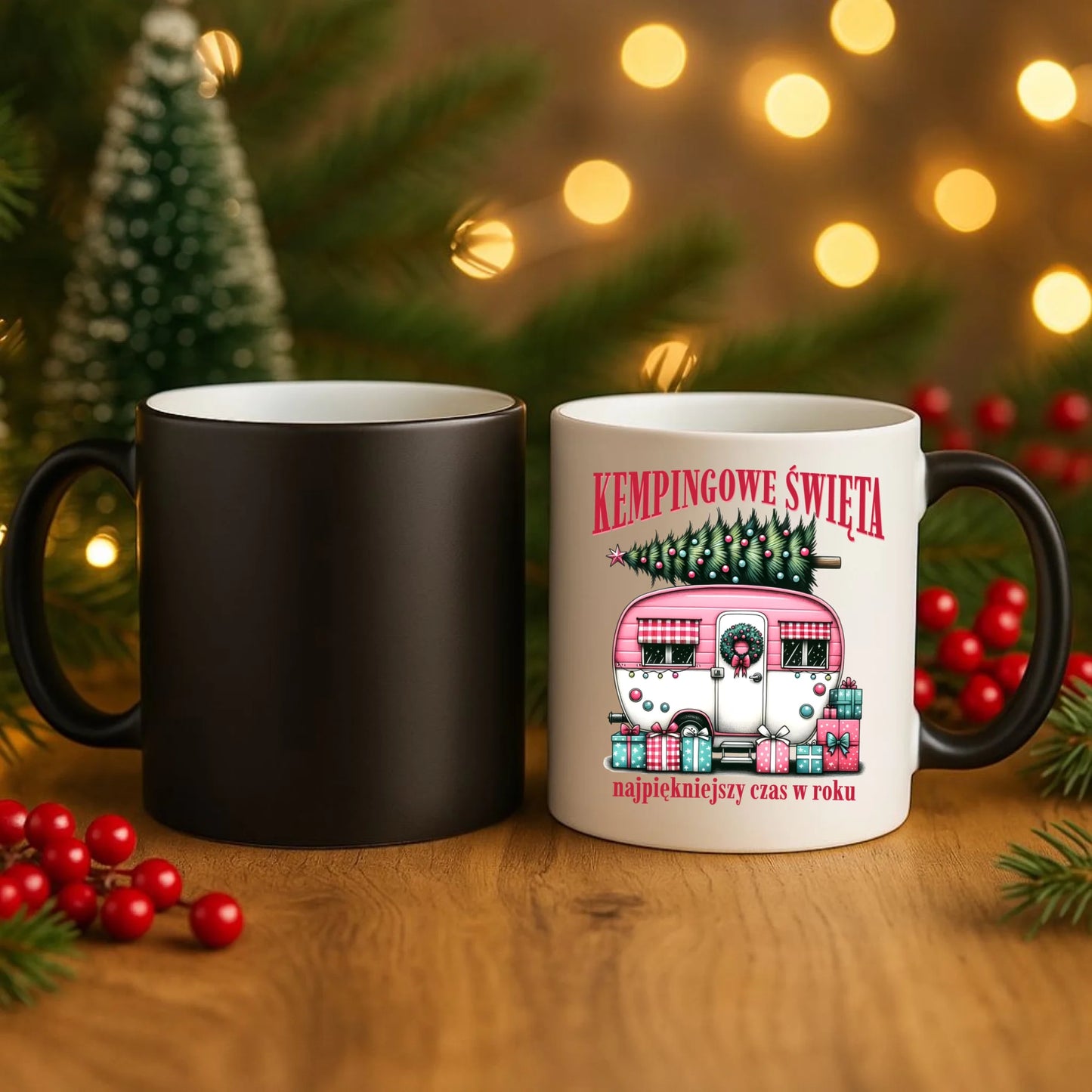 Kubek magiczny świąteczny - Kamper Kempingowe Święta BN40 - StoryCups.pl