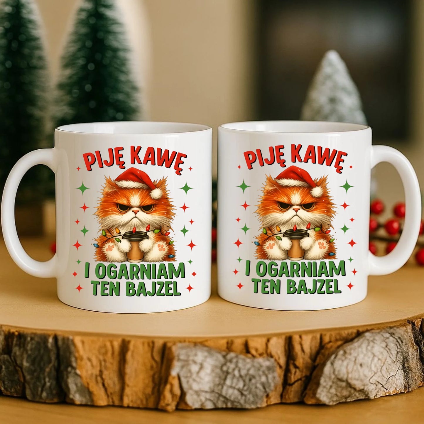 Kubek świąteczny - Kot Piję kawę i ogarniam ten bajzel BN39 - StoryCups.pl