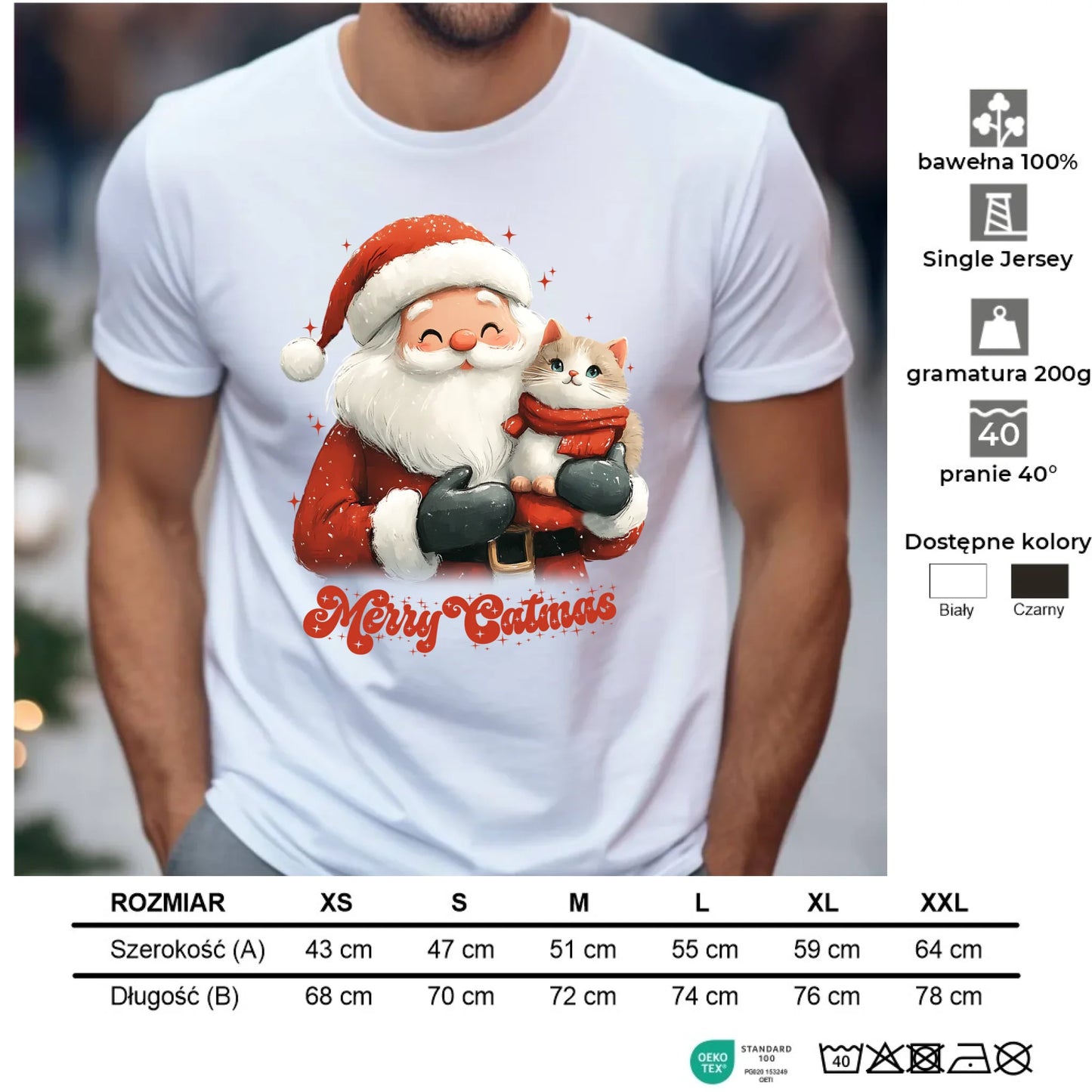 Koszulka męska świąteczna - Z kotem Merry Catmas BN38 - StoryCups.pl