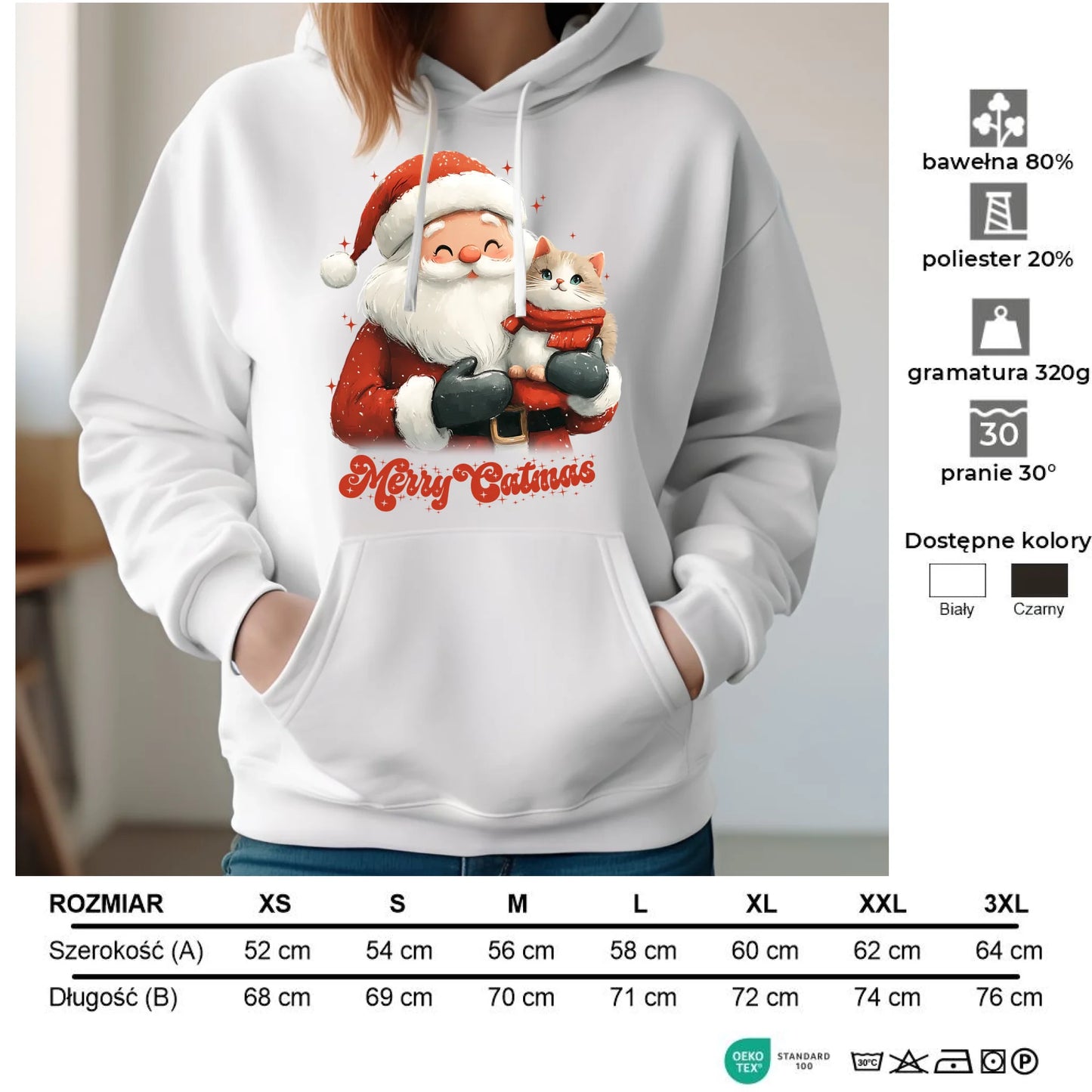Bluza damska z kapturem świąteczna - prezent dla kociary - Merry Catmas BN38 - StoryCups.pl