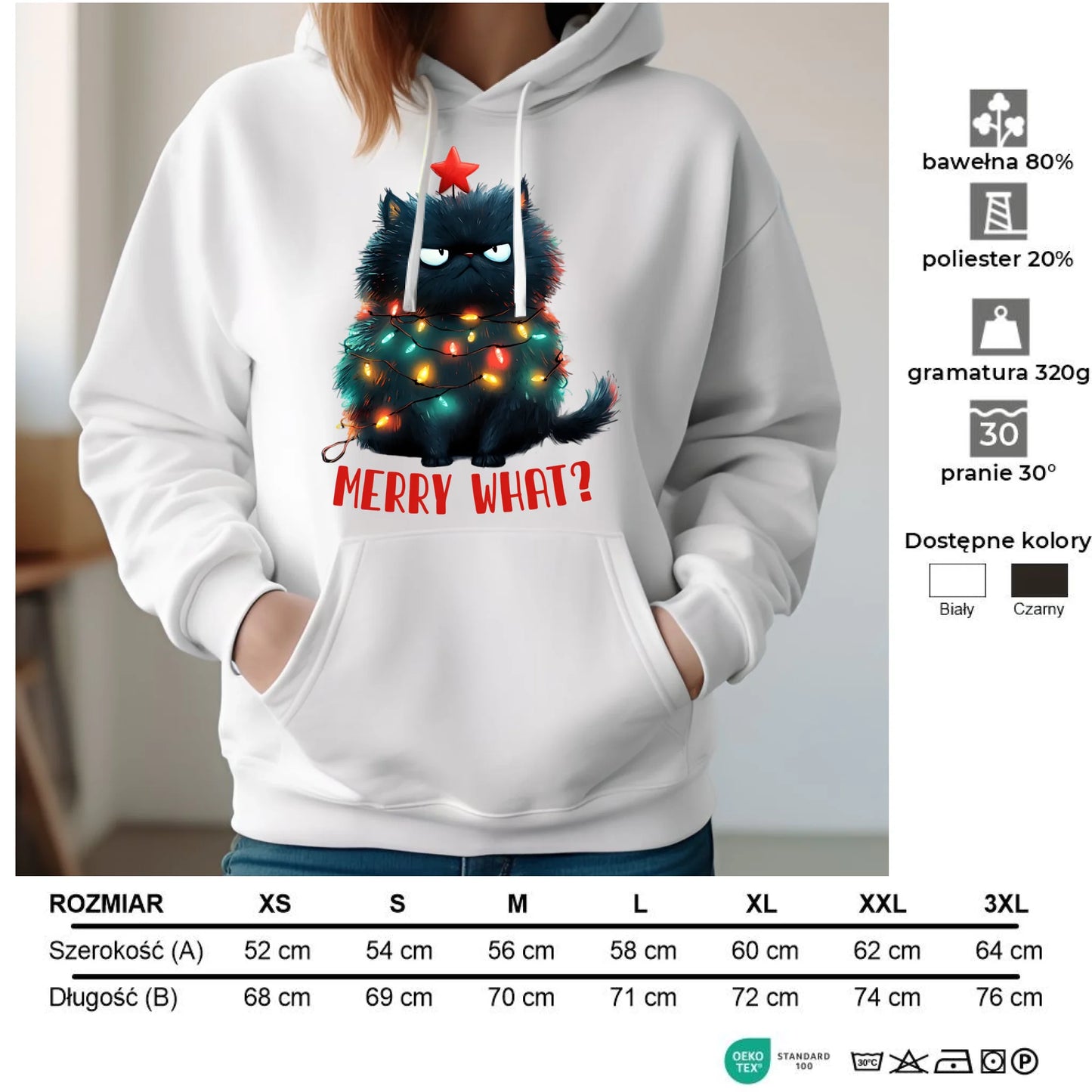 Bluza damska z kapturem świąteczna - Grumpy Cat Merry what? BN37 - StoryCups.pl