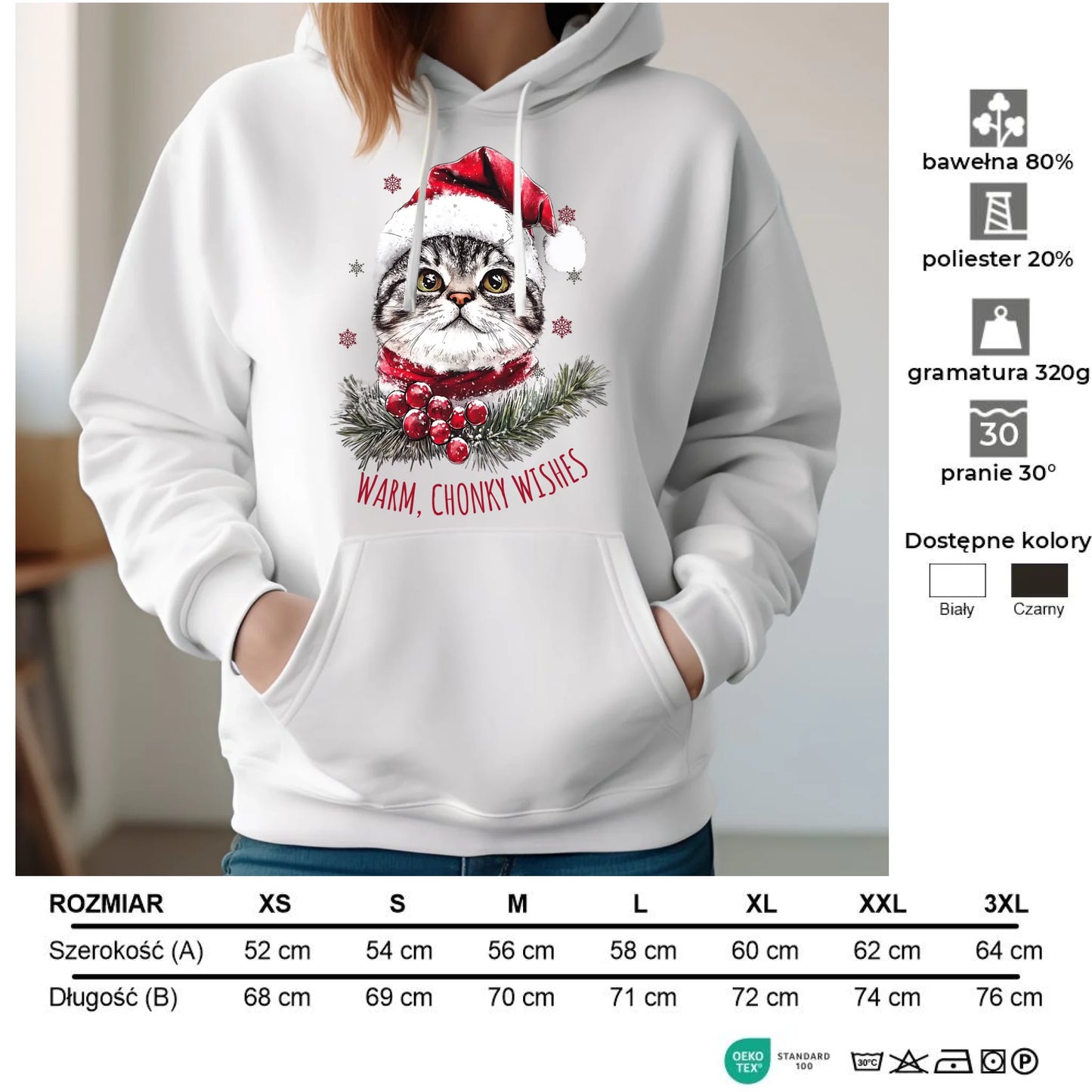 Bluza damska z kapturem świąteczna - Warm, Chonky Wishes BN36 - StoryCups.pl