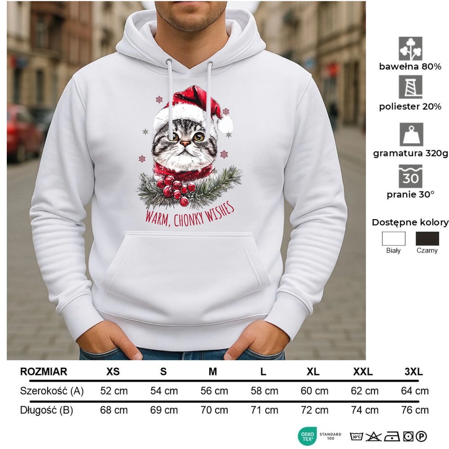 Bluza męska z kapturem świąteczna - Warm, Chonky Wishes BN36 - StoryCups.pl