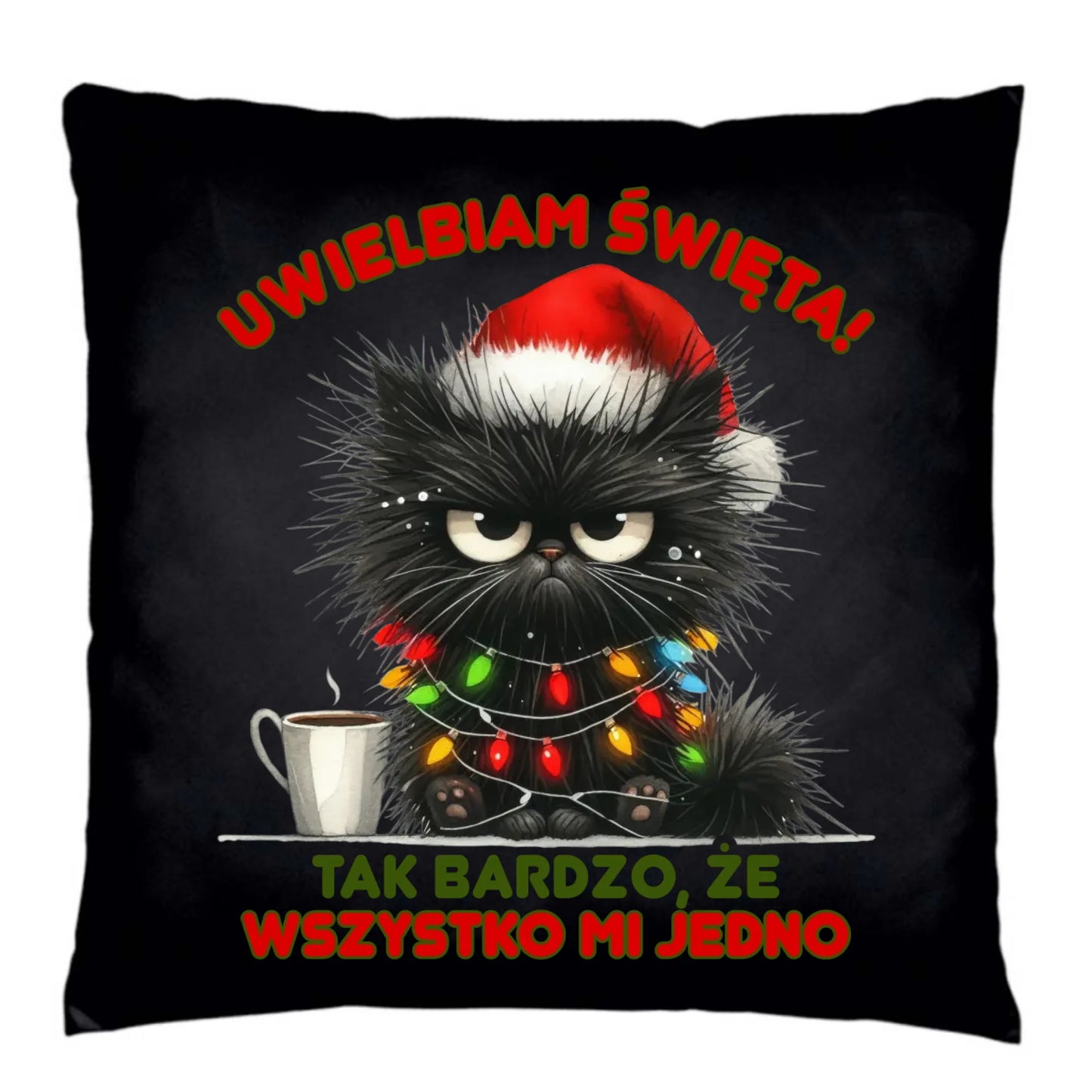Poduszka dekoracyjna świąteczna - Kot Maruda Wszystko mi jedno BN35 - StoryCups.pl