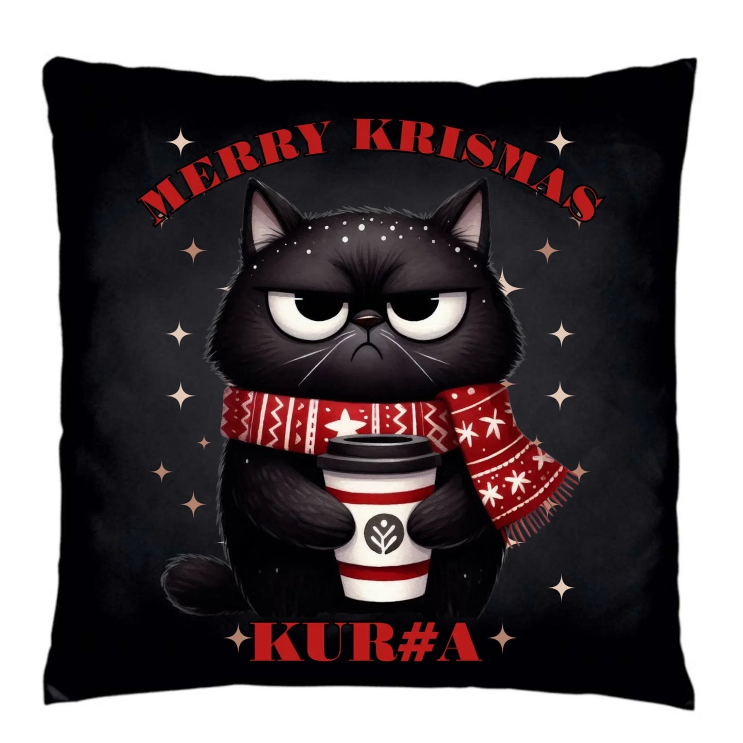 Poduszka dekoracyjna świąteczna - Zburczany kot Merry Krismas kur#a - bez cenzury BN34 - StoryCups.pl