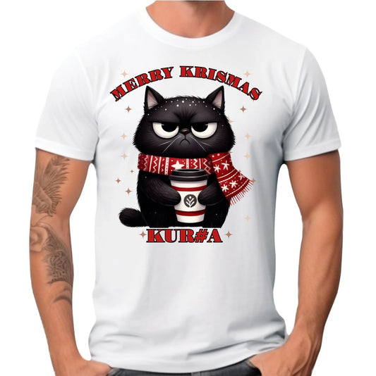 Koszulka męska świąteczna - Zburczany kot Merry Krismas kur#a - bez cenzury BN34 - StoryCups.pl
