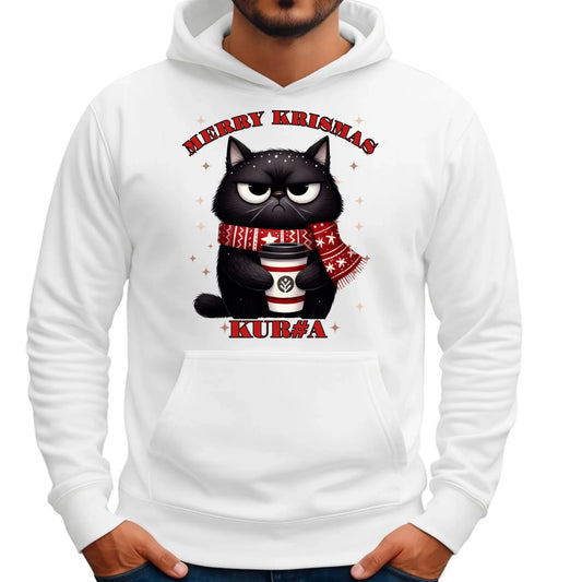 Bluza męska z kapturem świąteczna - Zburczany kot Merry Krismas kur#a - bez cenzury BN34 - StoryCups.pl