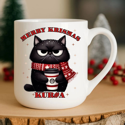 Kubek elegant świąteczny - Zburczany kot Merry Krismas kur#a - bez cenzury BN34 - StoryCups.pl