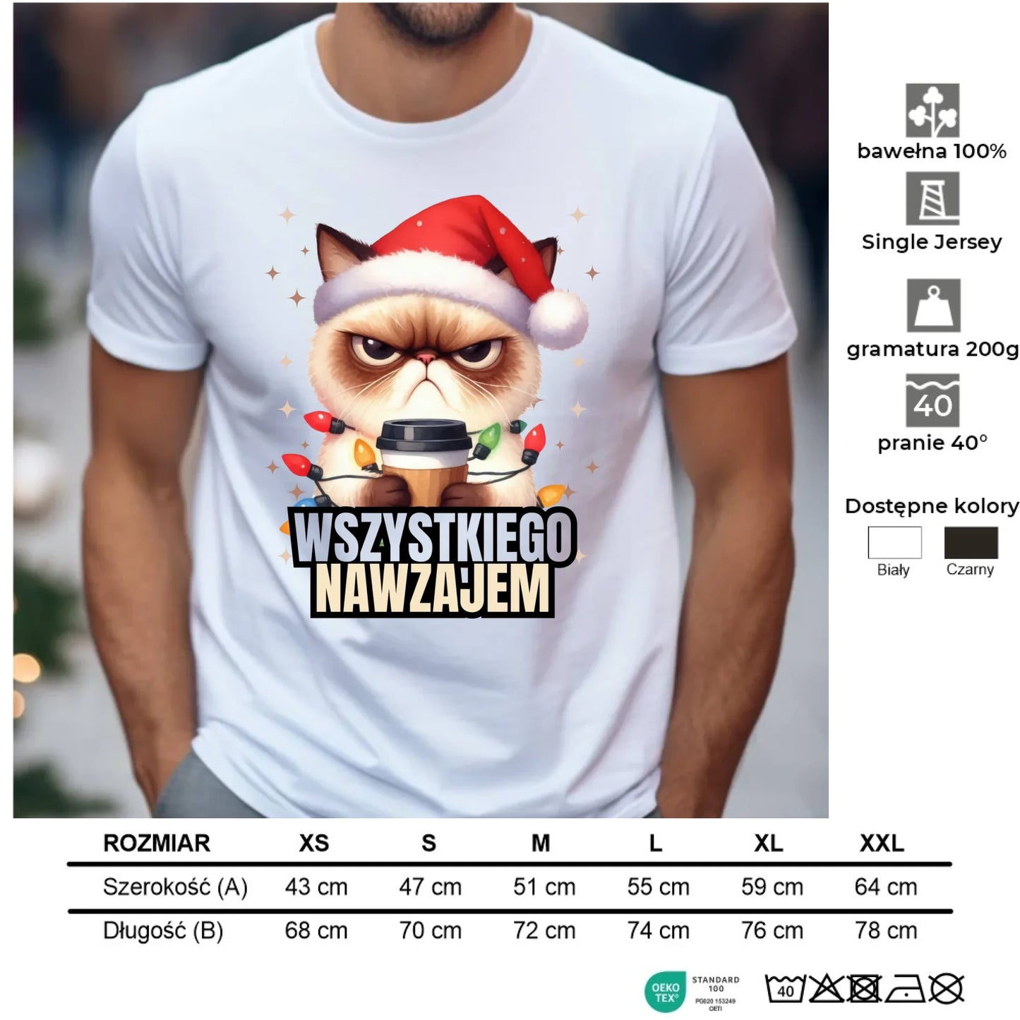 Koszulka męska świąteczna - Grumpy Cat Wszystkiego nawzajem BN33 - StoryCups.pl