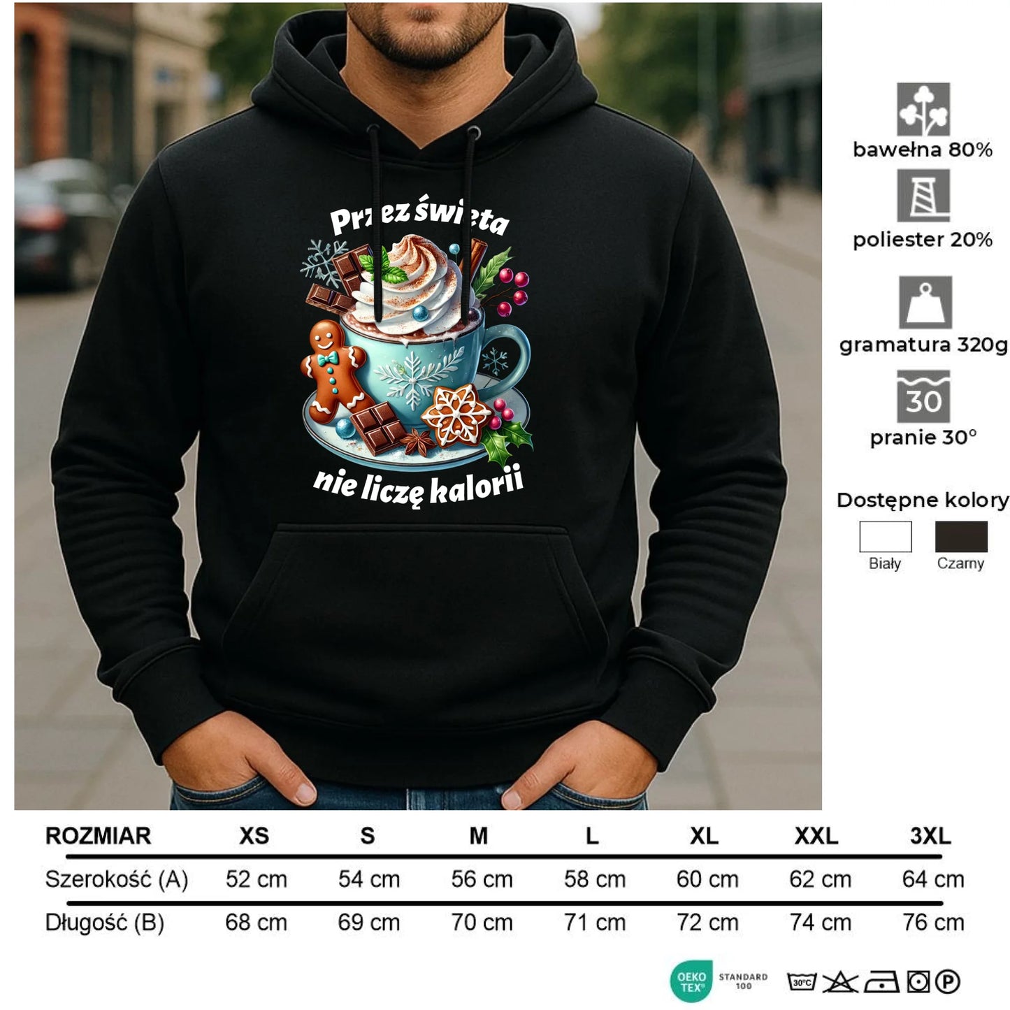 Bluza męska z kapturem świąteczna - Przez święta nie liczę kalorii BN31 - StoryCups.pl