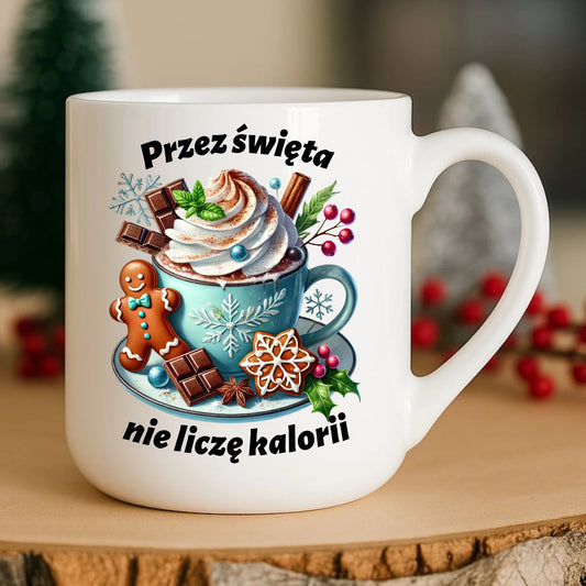 Kubek elegant świąteczny - Przez święta nie liczę kalorii BN31 - StoryCups.pl