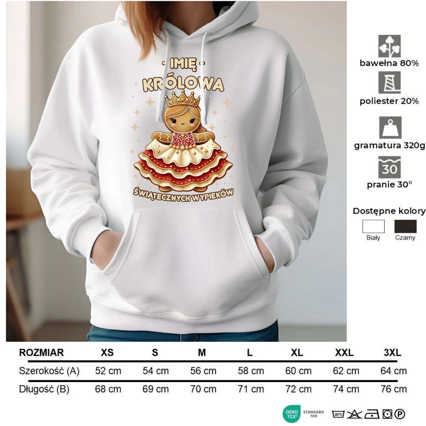 Bluza damska z kapturem świąteczna - Królowa świątecznych wypieków - personalizowana BN28 - StoryCups.pl