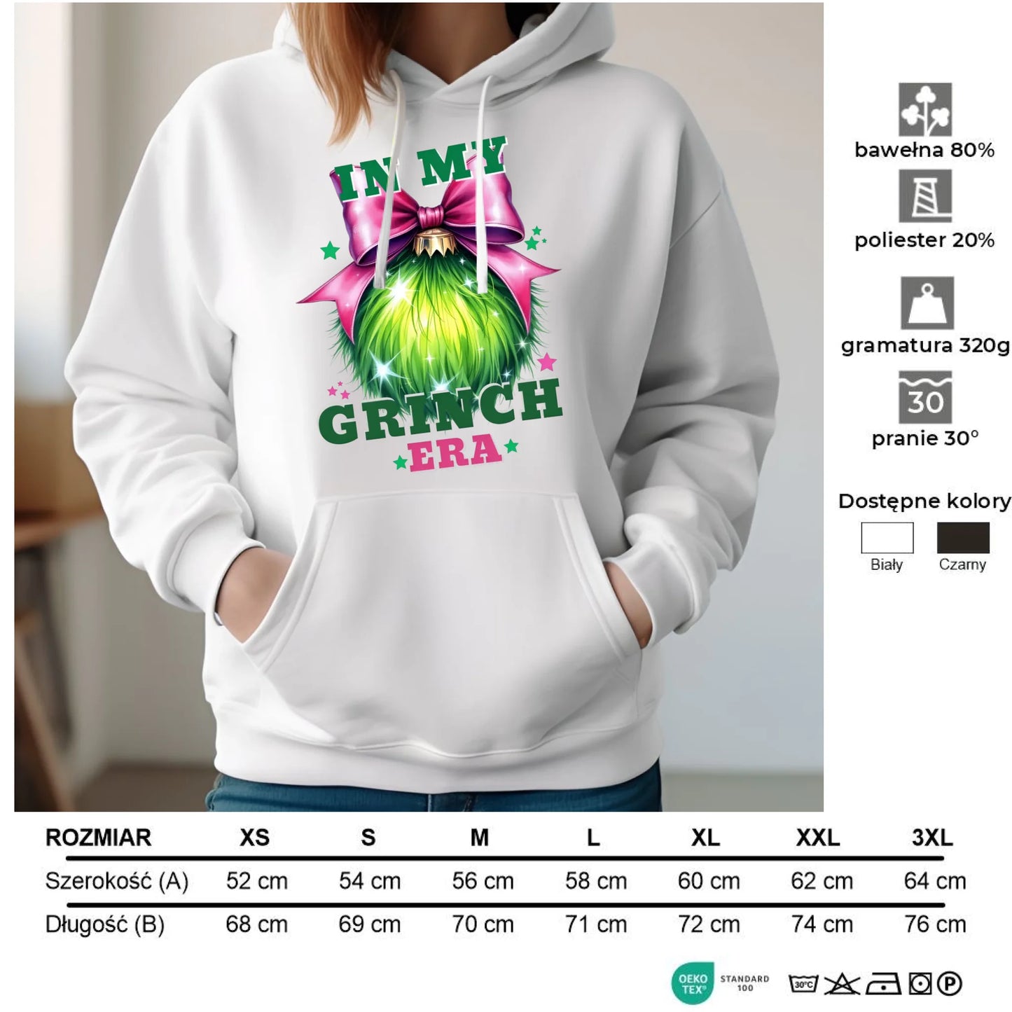 Bluza damska z kapturem świąteczna - In my Grinch era BN26 - StoryCups.pl
