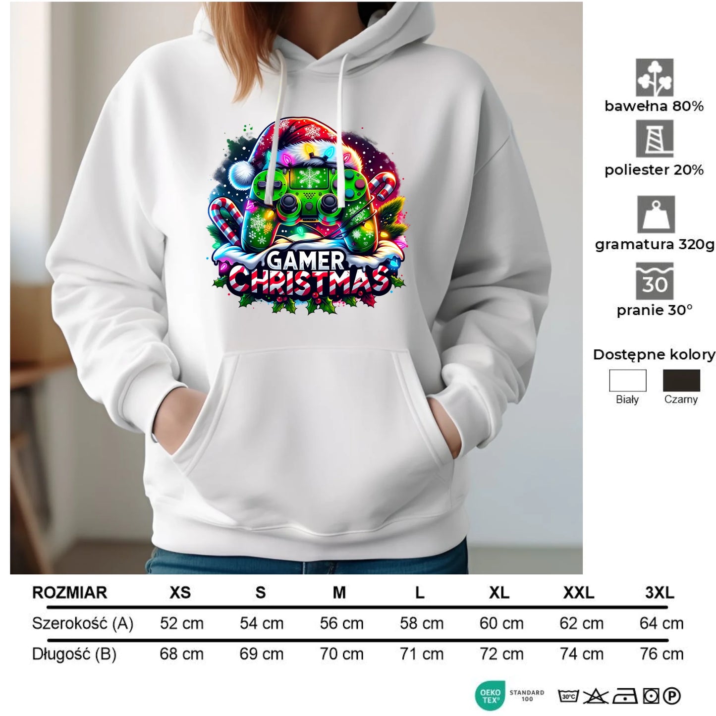 Bluza damska z kapturem świąteczna - prezent dla gracza - Christmas gamer BN22 - StoryCups.pl