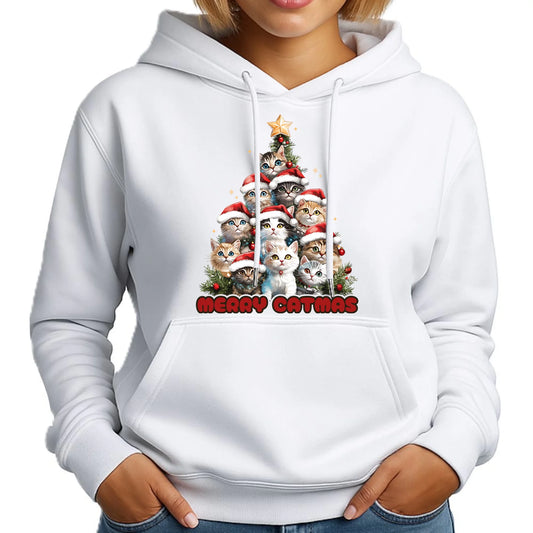 Bluza damska z kapturem świąteczna - Kocia choinka Merry Catmas BN20 - StoryCups.pl