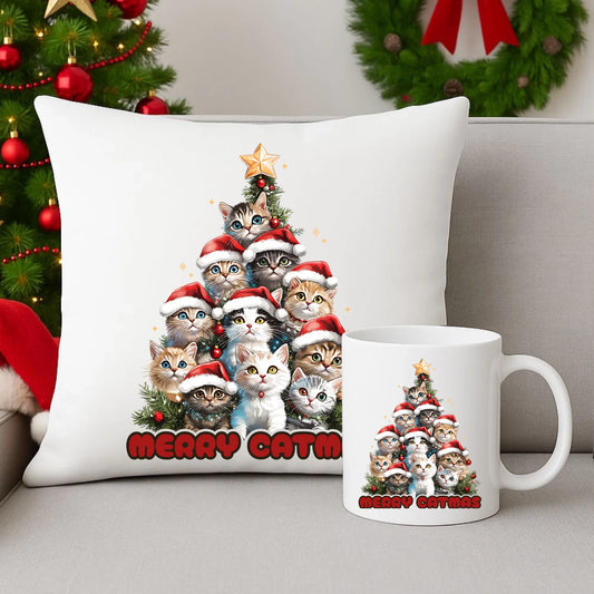 Zestaw poduszka i kubek świąteczny - Kocia choinka Merry Catmas BN20 - StoryCups.pl